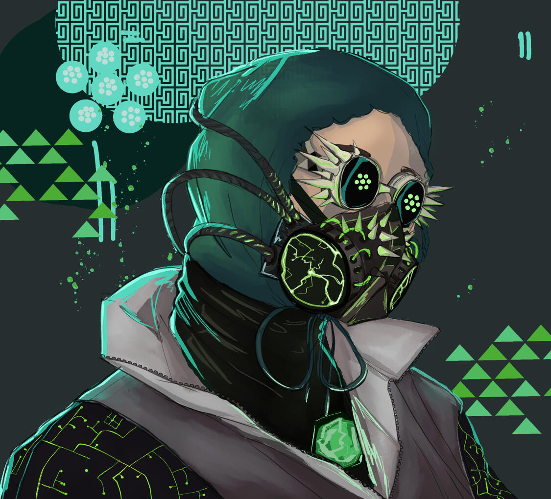 "CyberPunk" (4-15-23). Made for a Fanart Competition for Youtuber and Musician 'Kwite.' I did not win, but I made it to the final rounds.