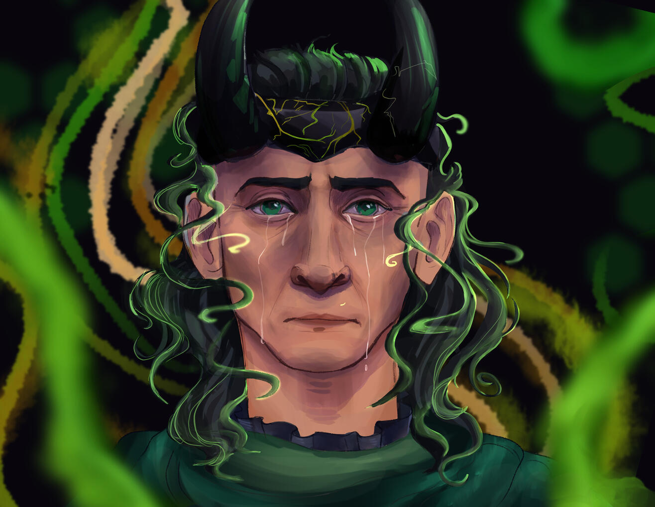 "Loki Tree" (11-20-24). This one is a little angsty, but I have always enjoyed trying to push myself in my facial expression to convey a story emotion which lead to this work.